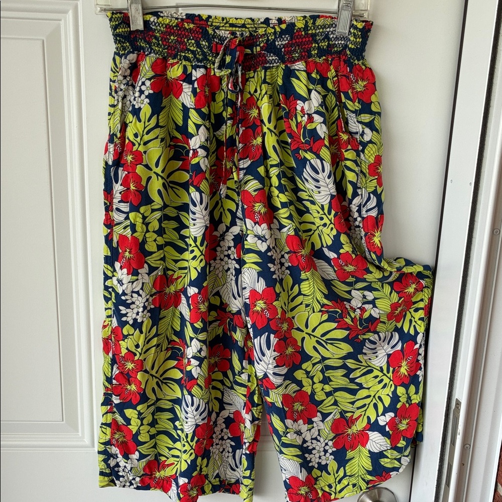 Signature Studio Navy Floral Wide-Leg Lounge Pants - Red, Lime & White